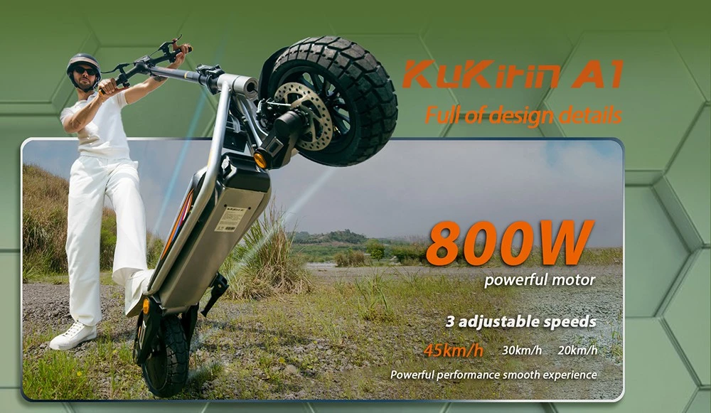 Kukirin A1 Folding Electric Scooter, 800W Motor, 48V 13Ah Battery, 10 inch Vacuum Tire, 45km/h Max Speed, 45km Range, Front & Rear Disc Brake, Front & Rear Shock Absorption