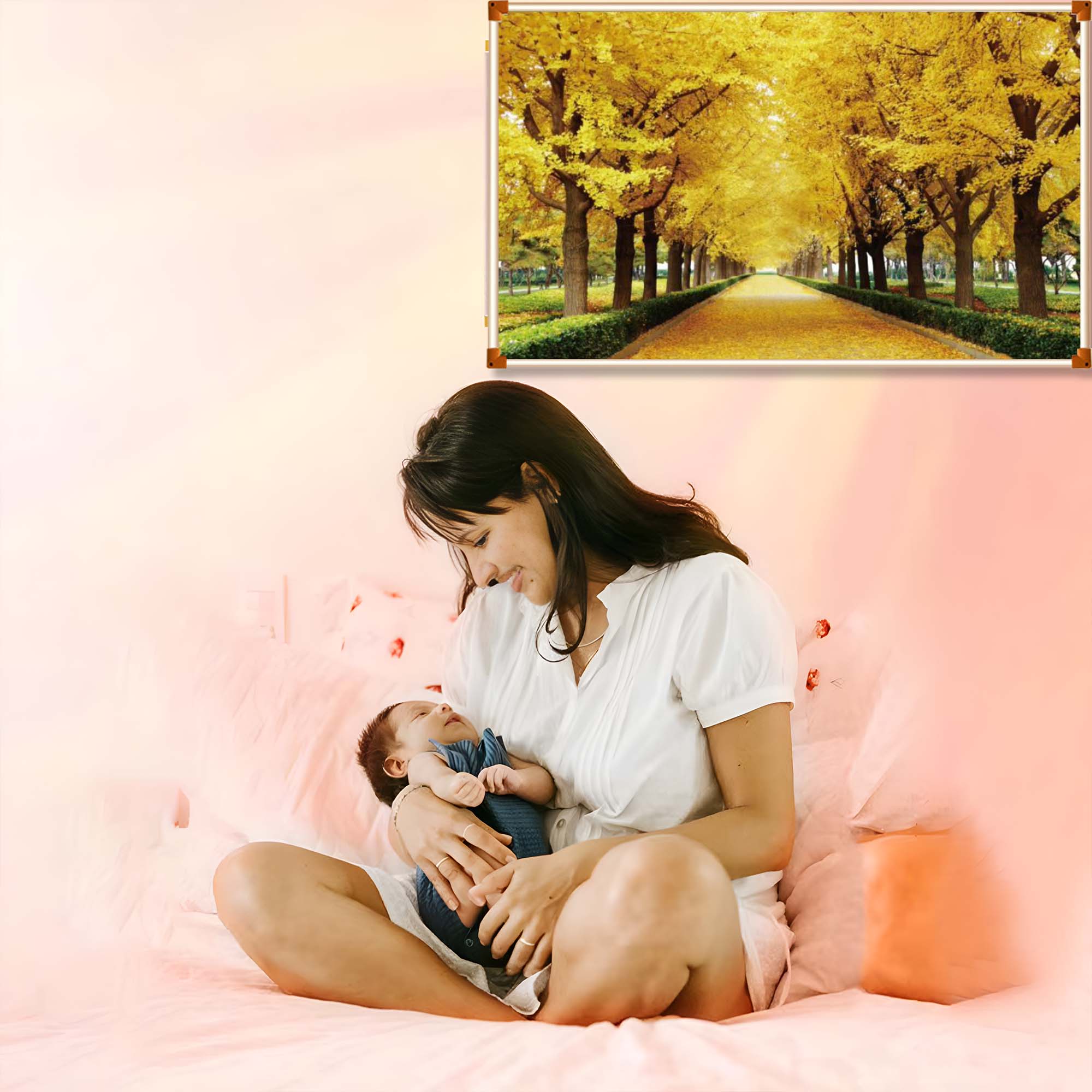 Grafene Carbon Cristale Panou electric decorativ pentru Încălzire, 500W, Ginkgo de Toamnă, 100*60cm, 40s-60s incalzire rapida, Silențio-smartsfamily