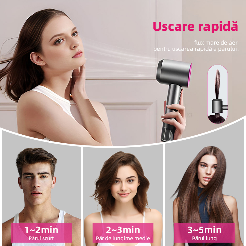 Uscator de par ultra puternic, Ioni Negativi, 110000 RPM viteza mare, foarte silentios, 1600w, 5 Capete diferite-smartsfamily