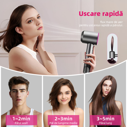 Uscator de par ultra puternic, Ioni Negativi, 110000 RPM viteza mare, foarte silentios, 1600w, 5 Capete diferite-smartsfamily