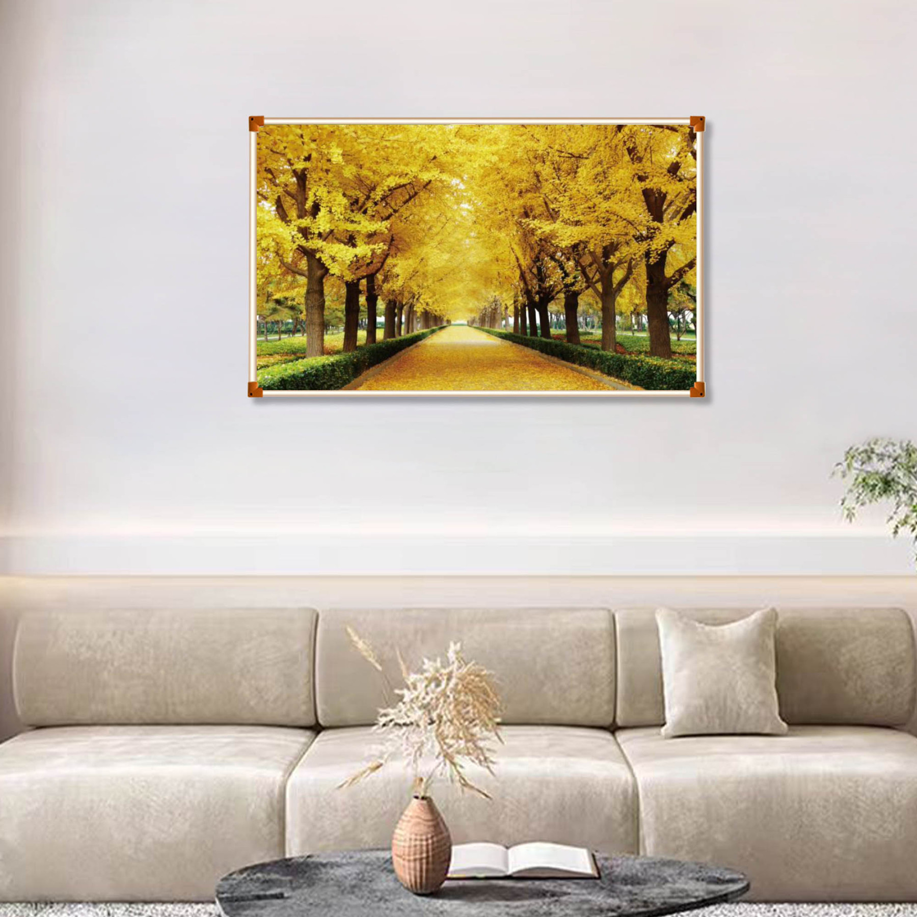 Grafene Carbon Cristale Panou electric decorativ pentru Încălzire, 500W, Ginkgo de Toamnă, 100*60cm, 40s-60s incalzire rapida, Silențio-smartsfamily