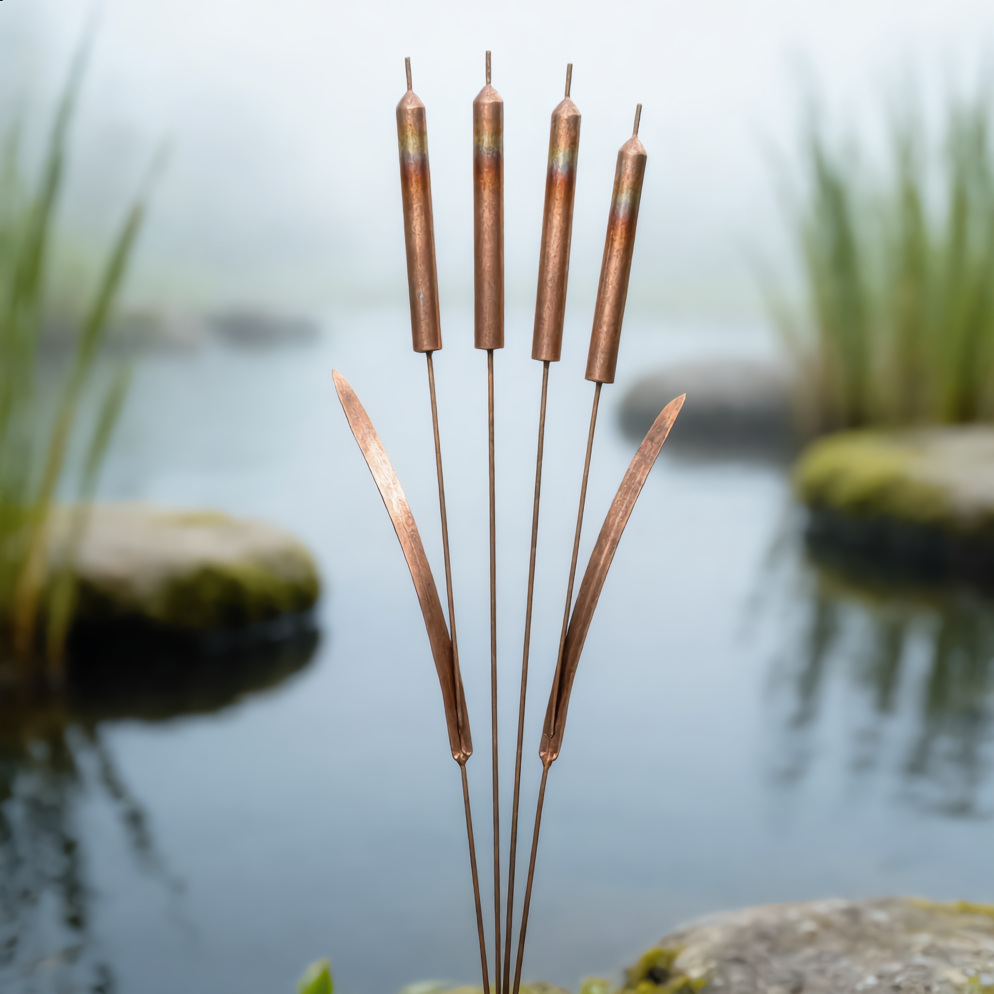 Handcrafted Copper Cattail Wind Chime