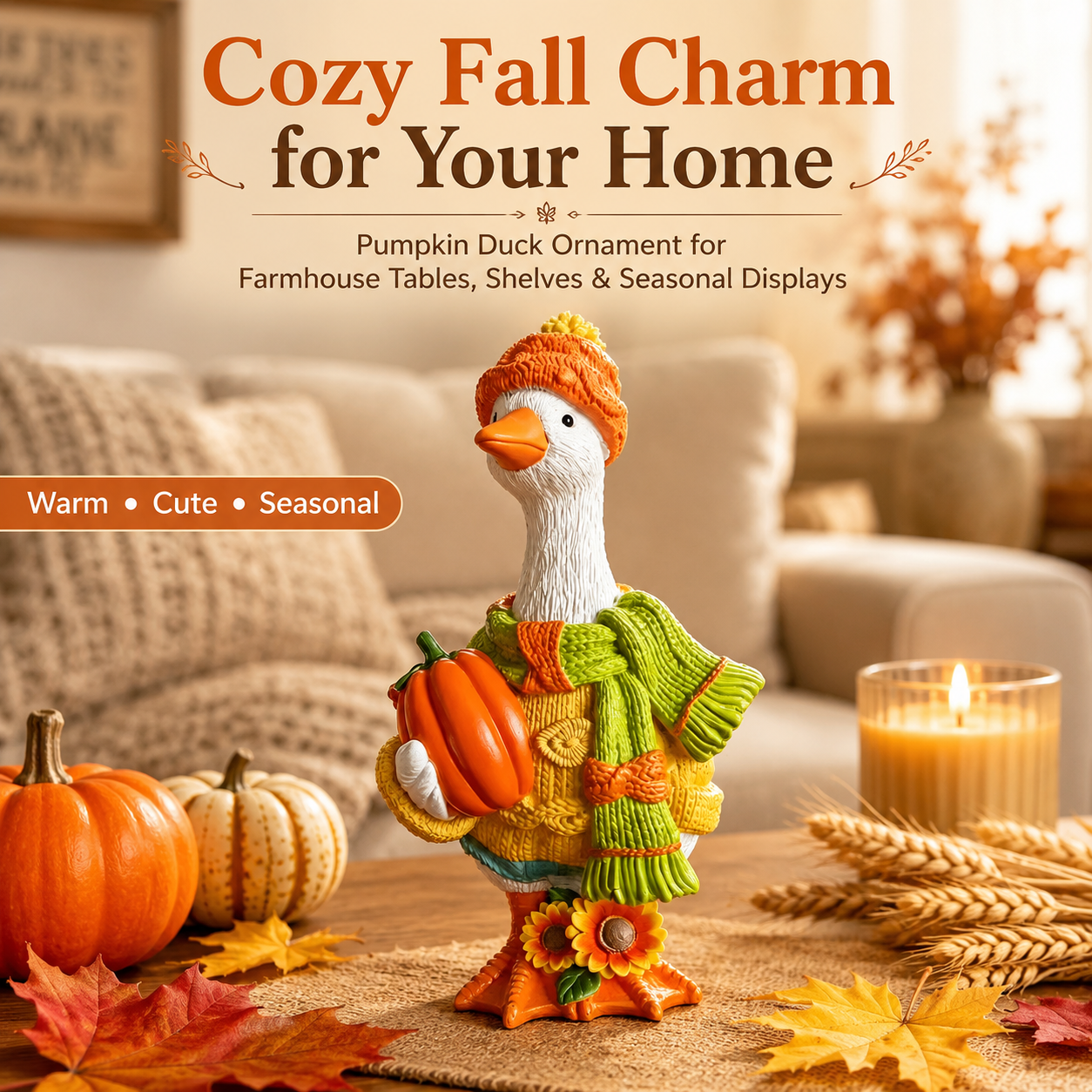 🎃Last Day 60% OFF🍂 Pumpkin Duck Ornament - Cute Fall Harvest Table Decor