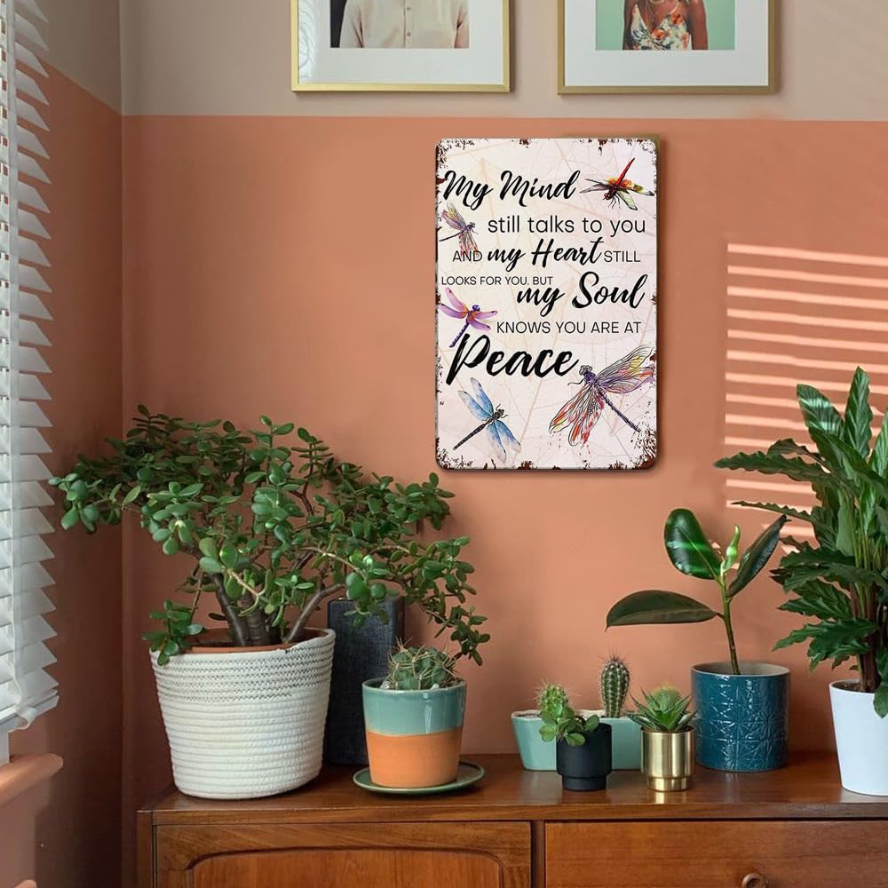 "My Mind Still Talks To You" Vintage Dragonfly Memorial Sign