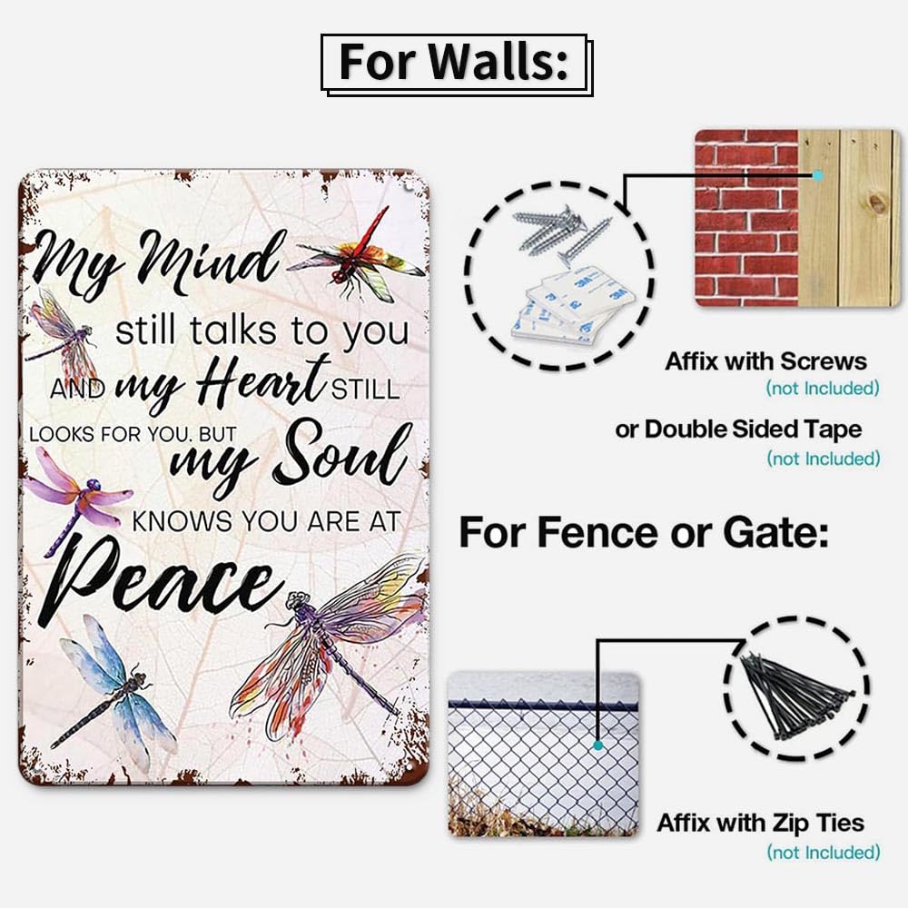 "My Mind Still Talks To You" Vintage Dragonfly Memorial Sign