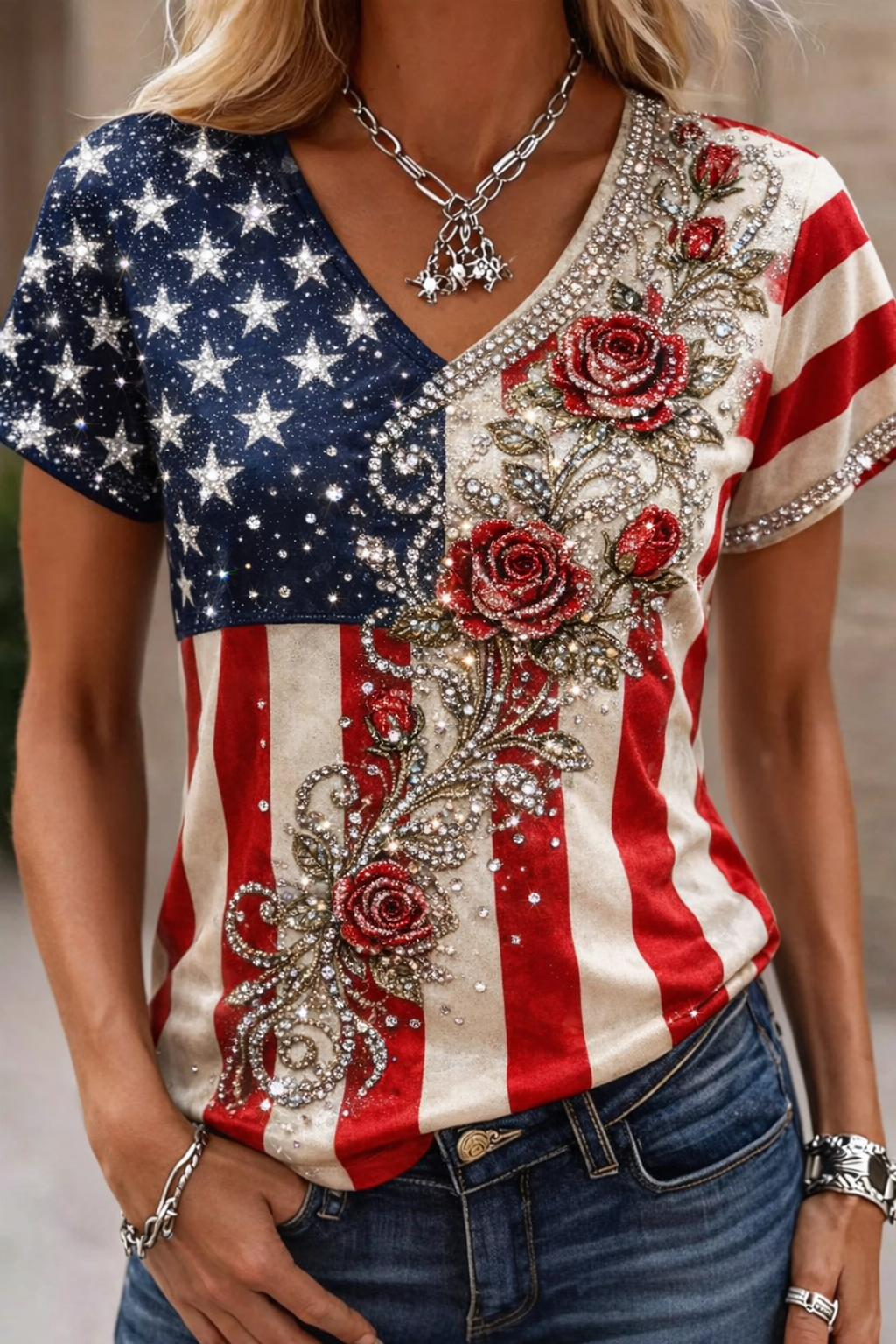 Women’s USA 250th Anniversary Print Crew Neck Short Sleeve T-Shirt