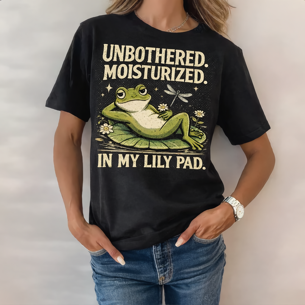 Unbothered. Moisturized. In my lily pad T-shirt