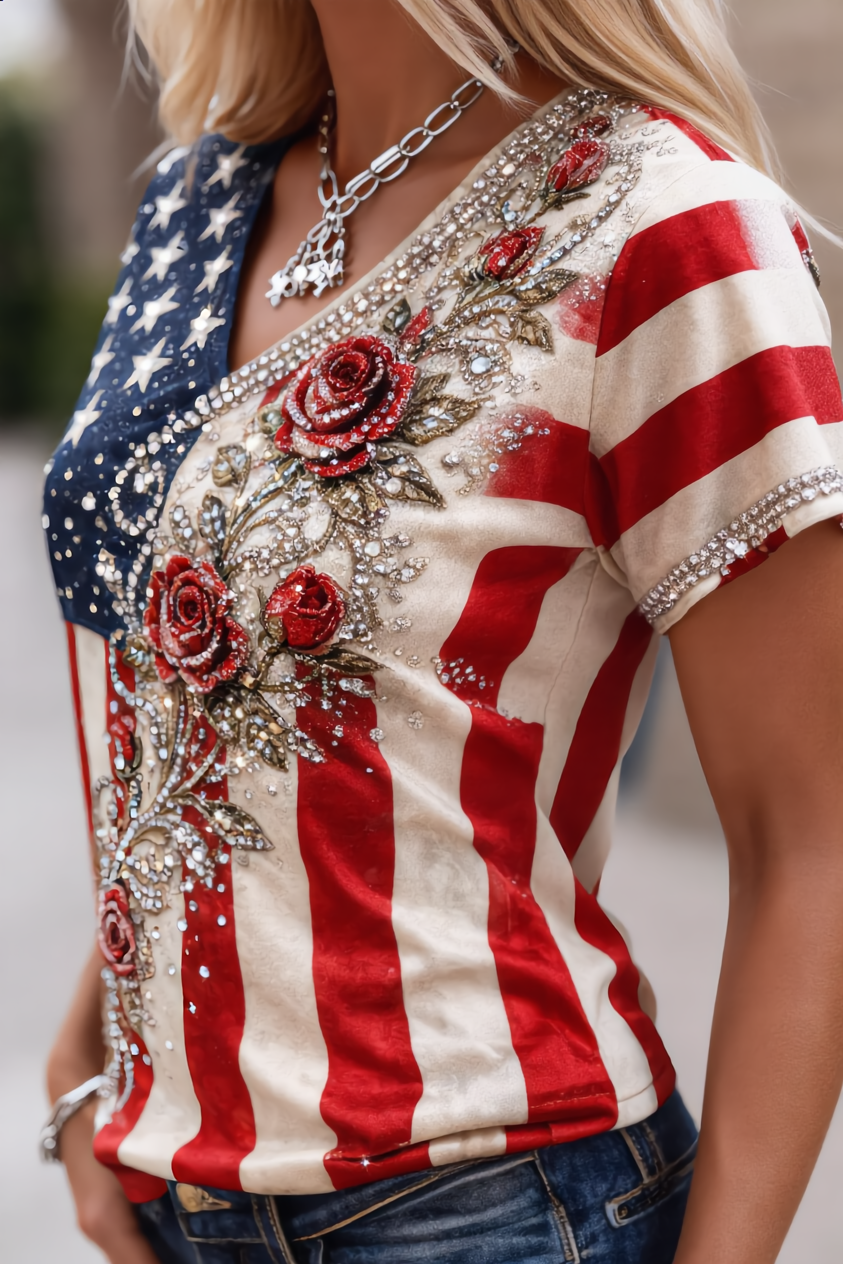 Women’s USA 250th Anniversary Print Crew Neck Short Sleeve T-Shirt