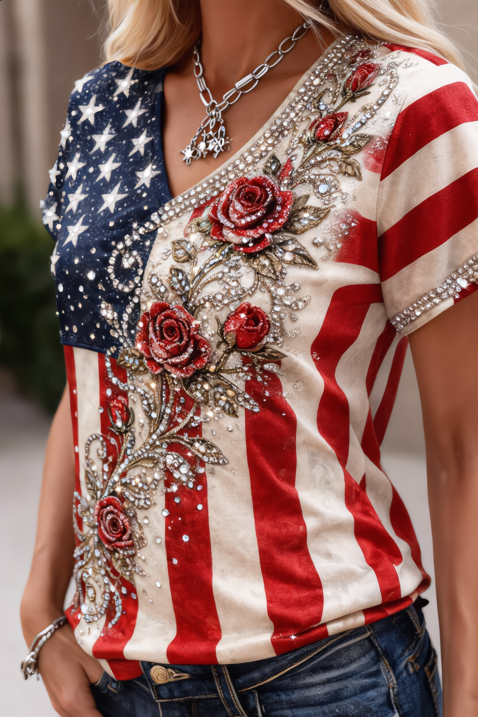 Women’s USA 250th Anniversary Print Crew Neck Short Sleeve T-Shirt