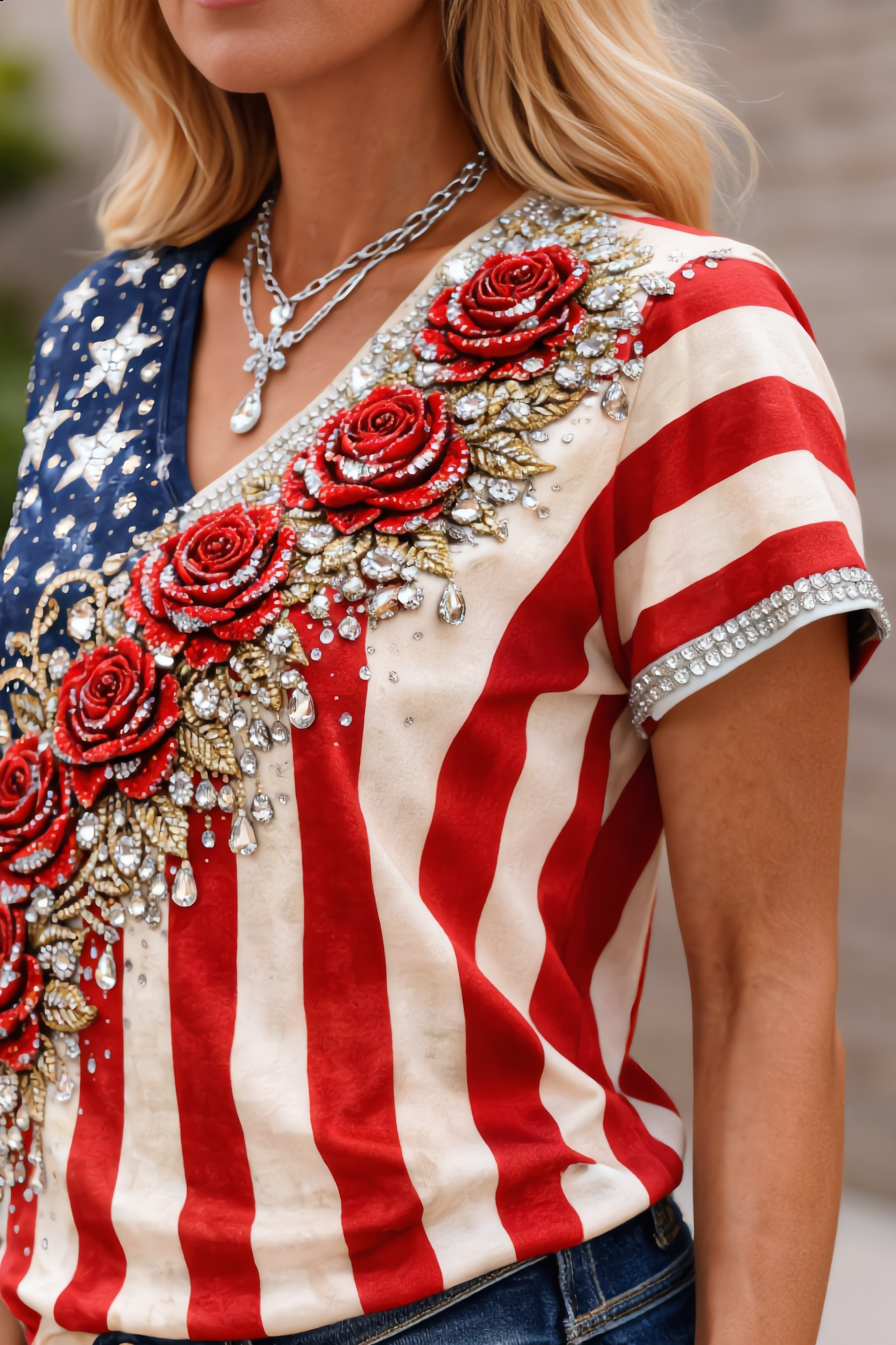 USA 250th Anniversary Print Crew Neck Short Sleeve T-Shirt