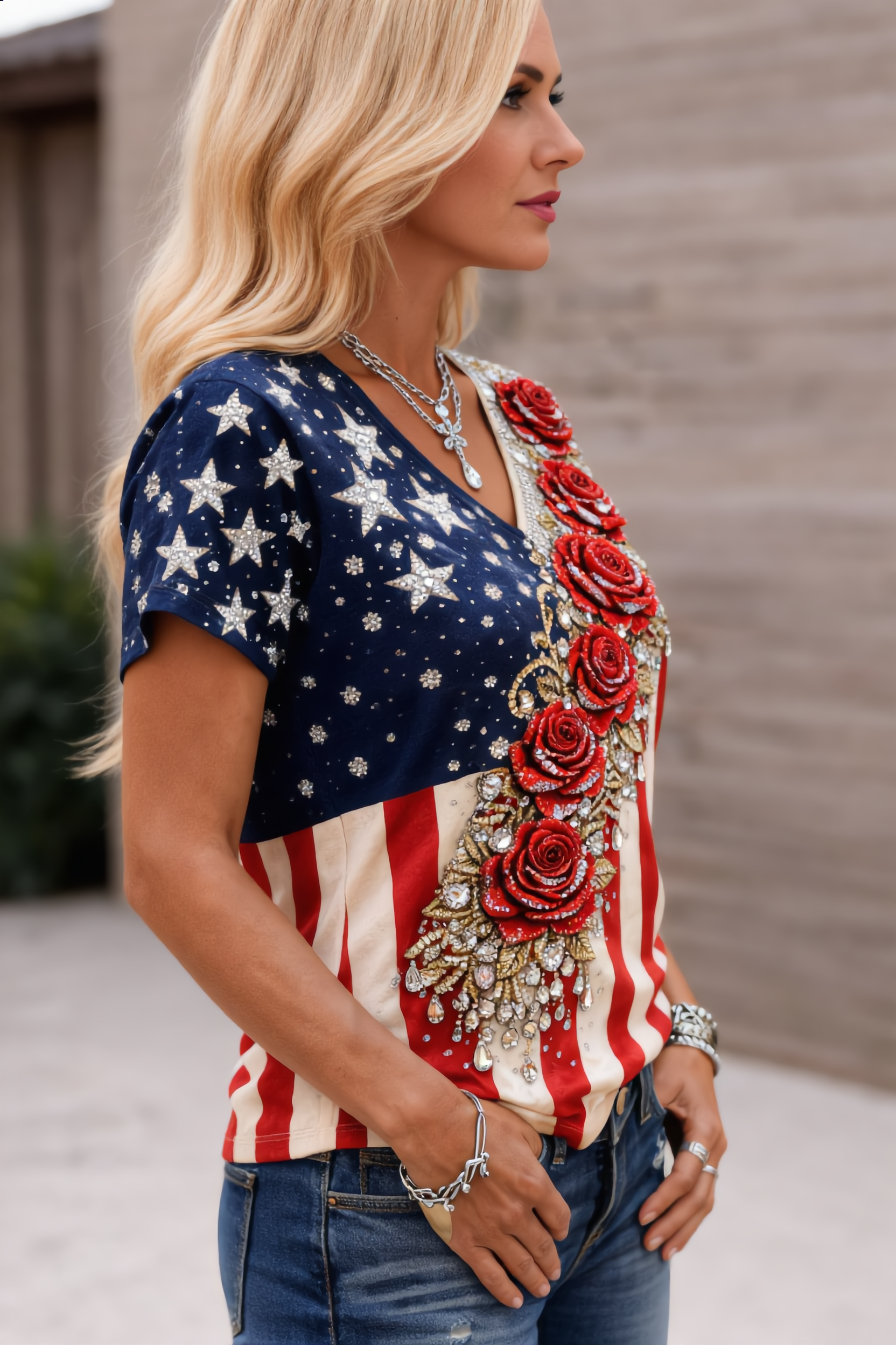 USA 250th Anniversary Print Crew Neck Short Sleeve T-Shirt