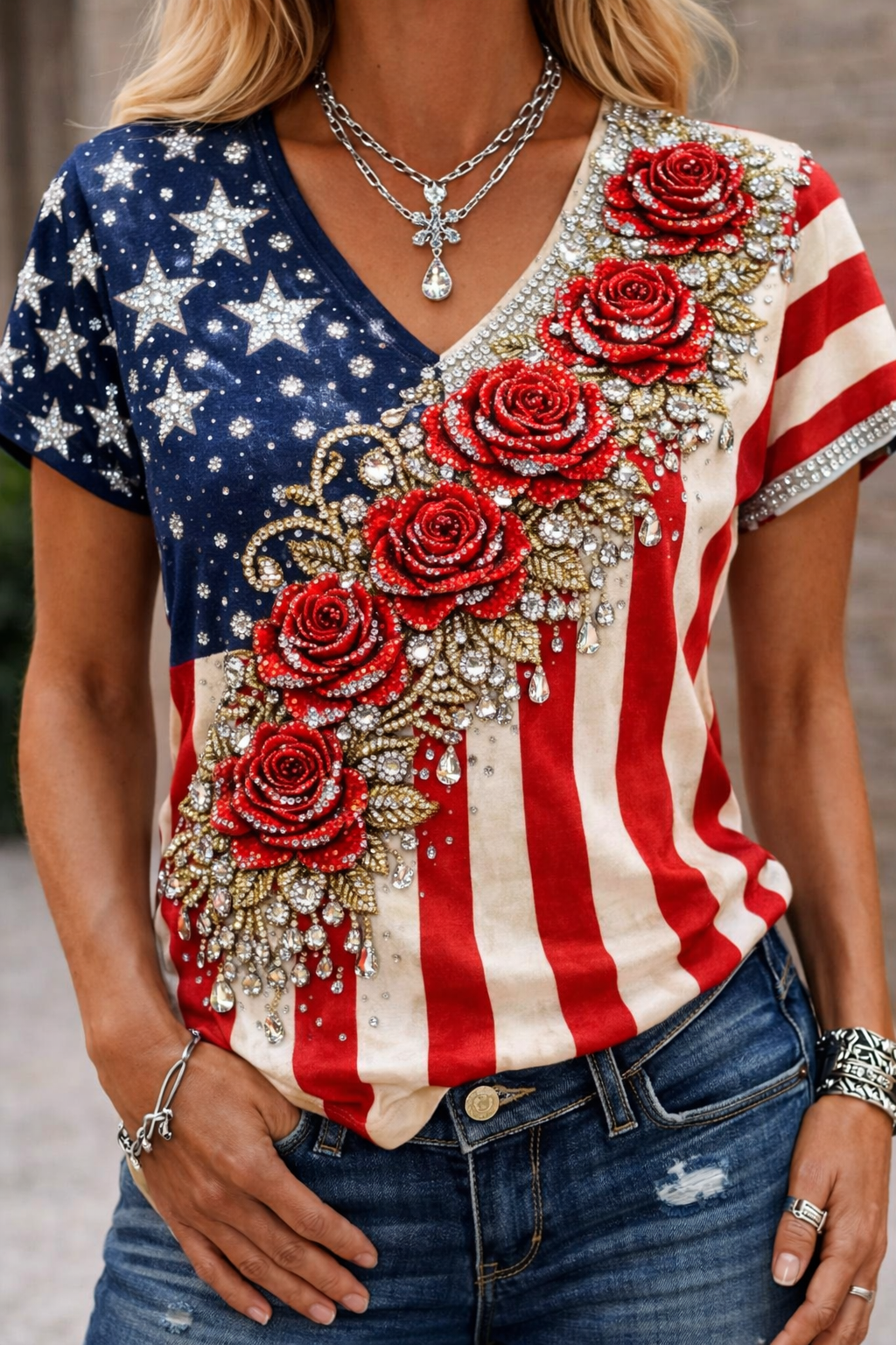 USA 250th Anniversary Print Crew Neck Short Sleeve T-Shirt