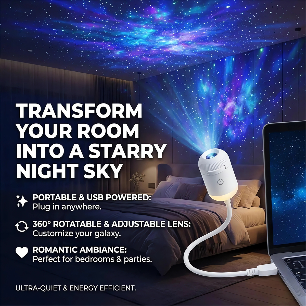 🚀 Save 70% Now-🌌 Aurora Galaxy Projector Lamp | Flexible Neck & Anywhere Projection 🌠