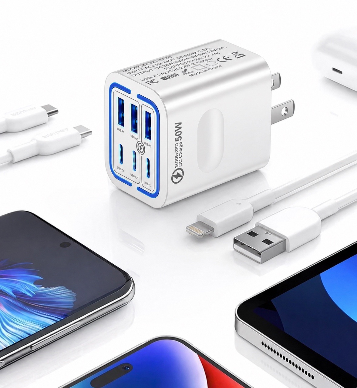 🔥 70% OFF Today 🔋 50W Multi-Port Fast Charger with Smart Fast Charging