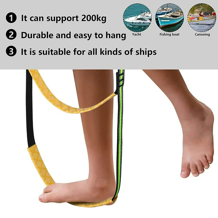 Folding Soft Ladder with Hook – Boarding Ladder for Inflatable Rubber Boats, Portable & Easy to Attach