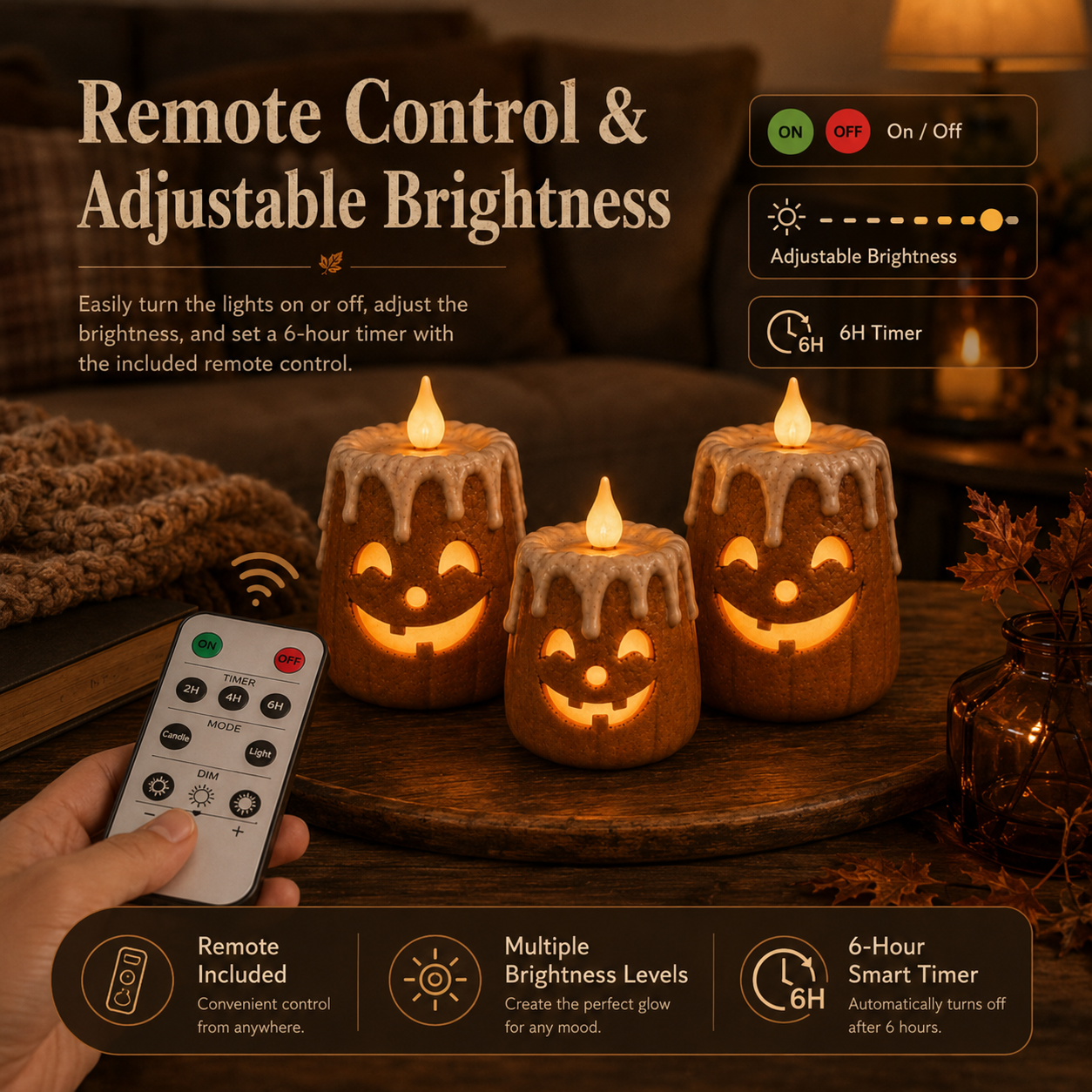 🌟3-Piece Set Cozy Lighted Pumpkin Candles🎃