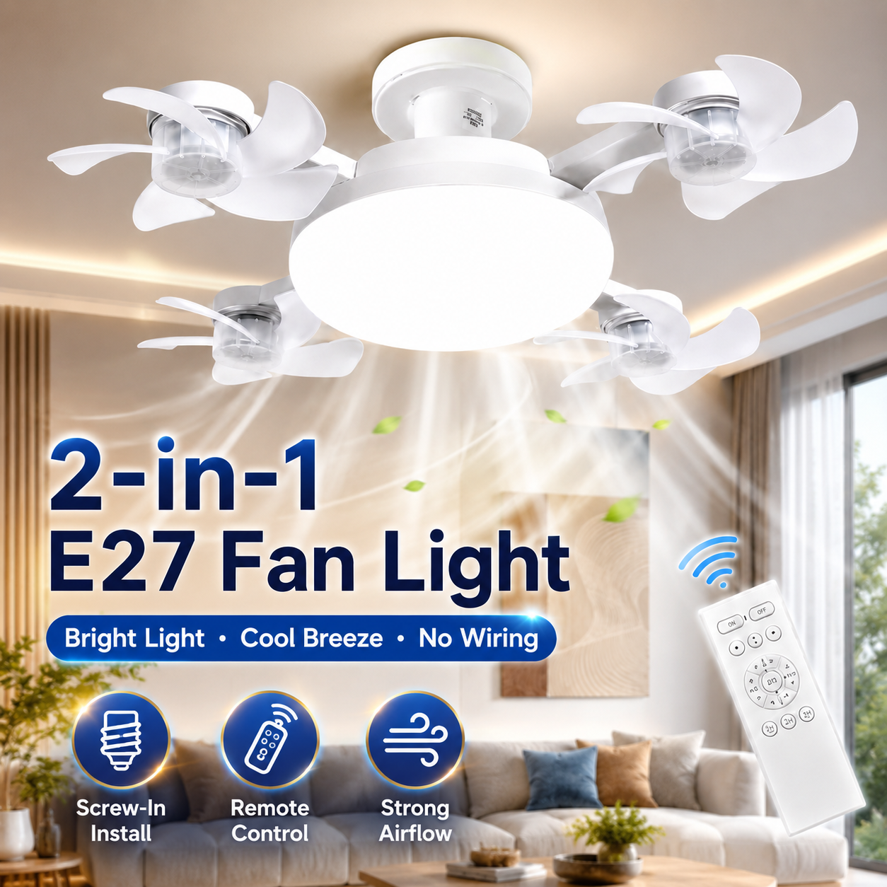 🔥70％ OFF 💡 E27 Screw-In Smart Fan & LED Light