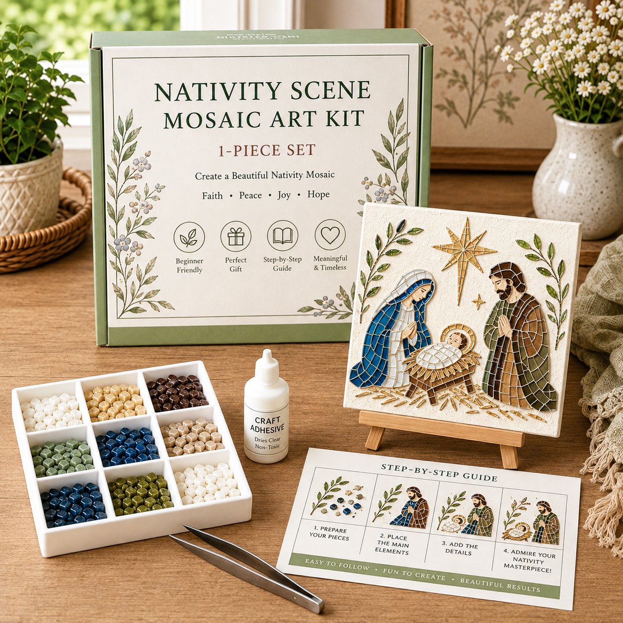 💥 LAST DAY 55% OFF - ✝️Nativity Sea Glass Art Kit | ✨Create a Peaceful, Faith-Filled Keepsake