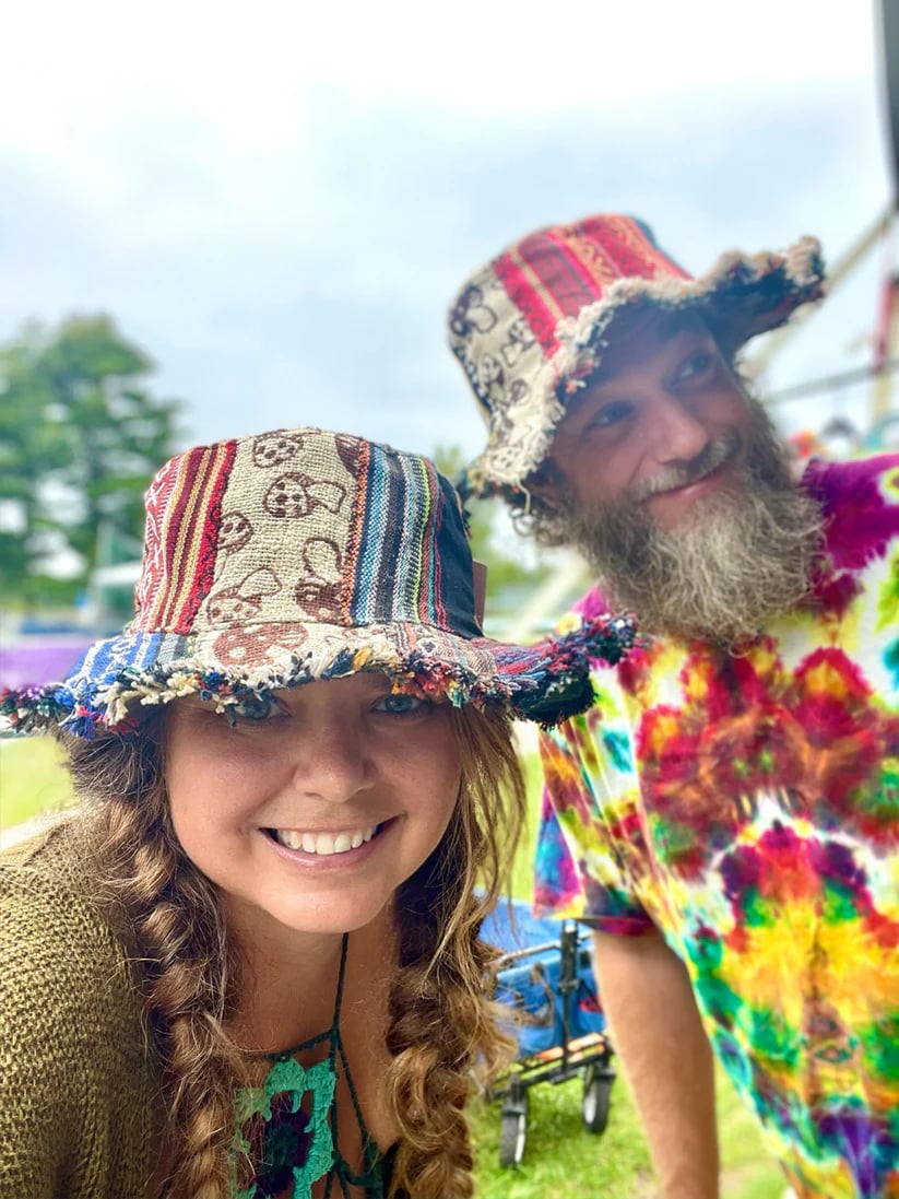 Festival lifestyle wearing patchwork mushroom hat