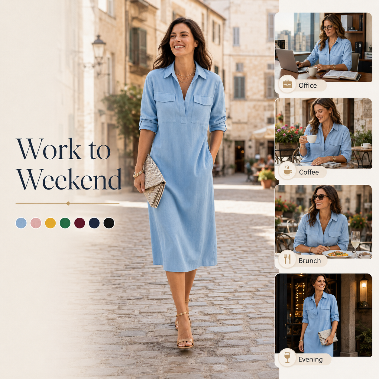 🔥Final Day Clearance 65% OFF🔥Women's Elegant Cotton-Linen Blend Shirt Collar Mid-Sleeve Midi Dress👗
