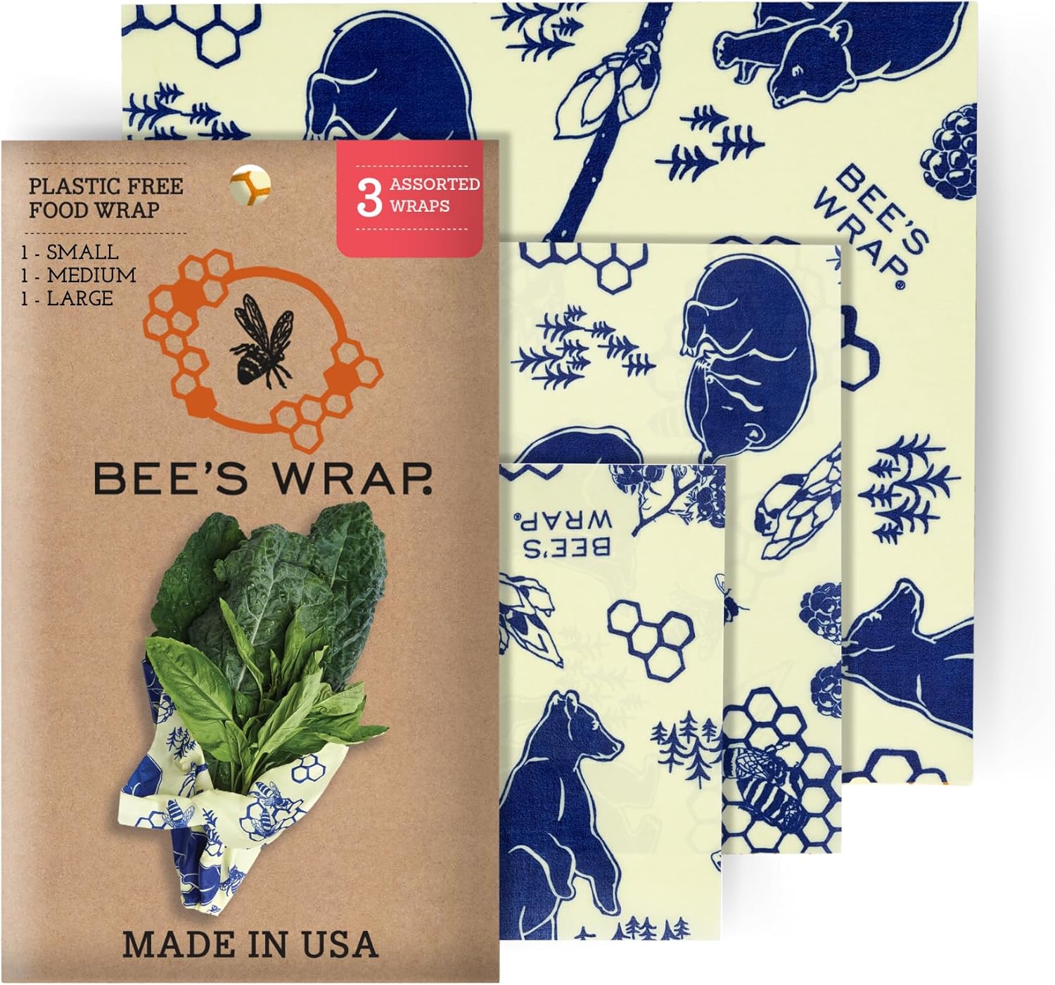 Beeswax Food Wraps: Honey Bees Set of 3