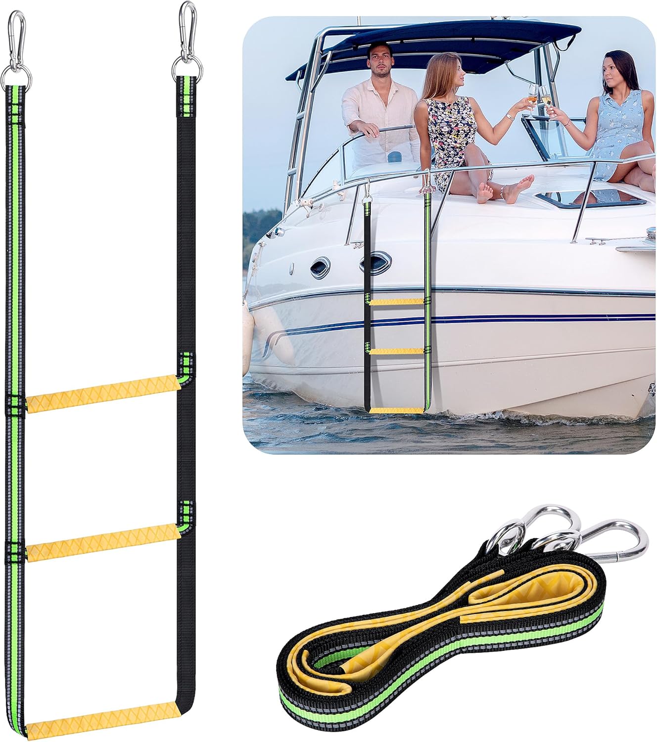 Folding Soft Ladder with Hook – Boarding Ladder for Inflatable Rubber Boats, Portable & Easy to Attach