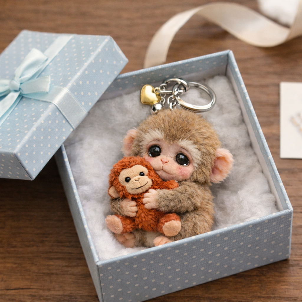 🐵3D Viral Punch Monkey Keychain 💕- Emotional Gift for Animal Lovers, Family, Friends, Loved Ones🎁