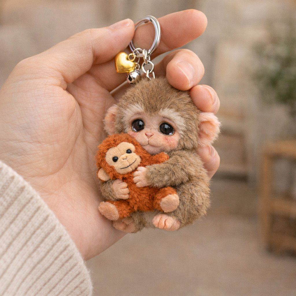 🐵3D Viral Punch Monkey Keychain 💕- Emotional Gift for Animal Lovers, Family, Friends, Loved Ones🎁