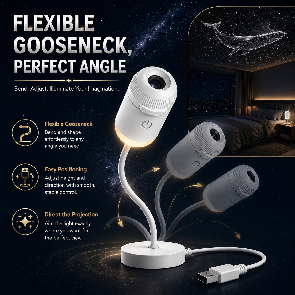 🚀 Save 70% Now-🌌 Aurora Galaxy Projector Lamp | Flexible Neck & Anywhere Projection 🌠