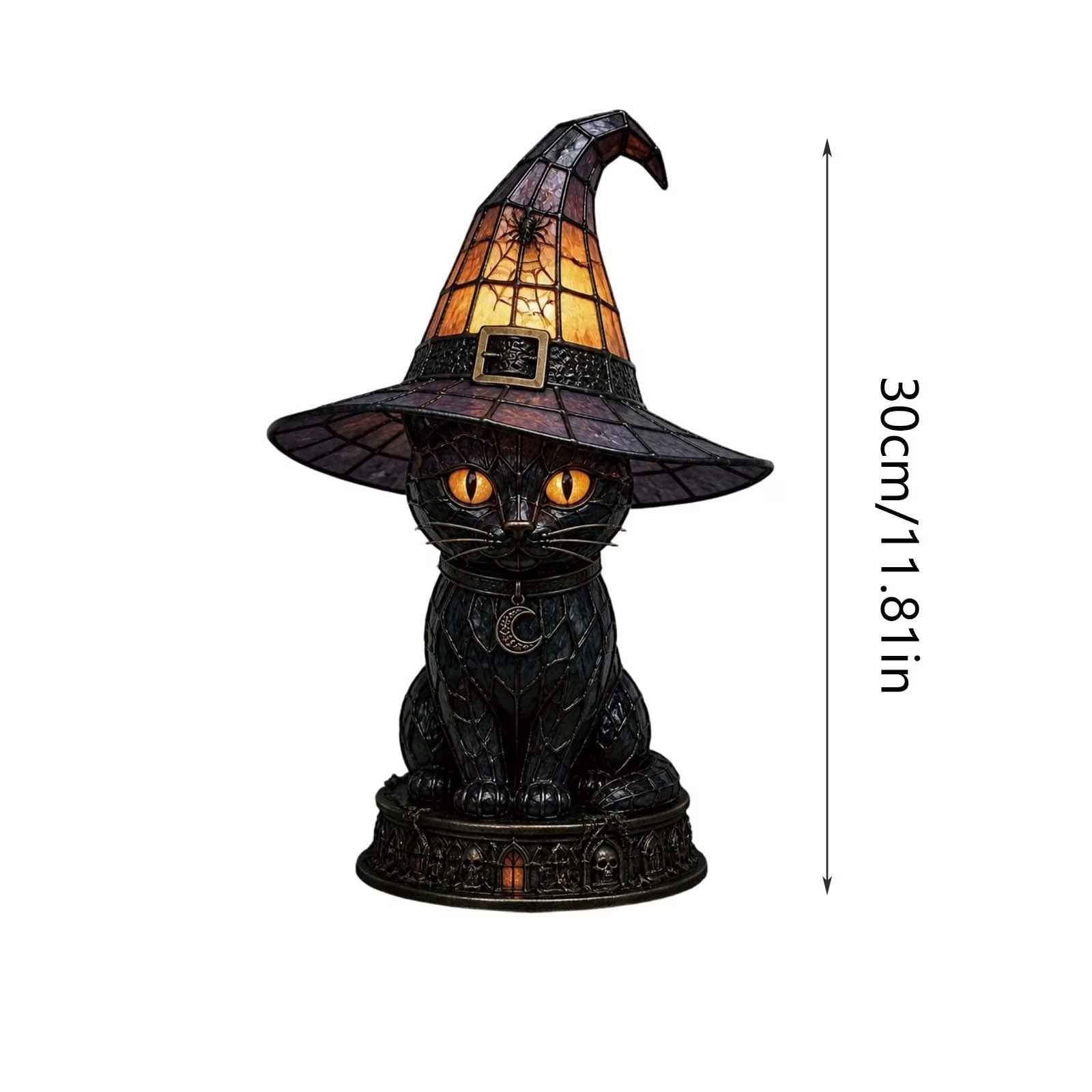🐈Mystic Witch Cat Lamp ✨  Gothic Stained Glass Halloween Decor 🔥