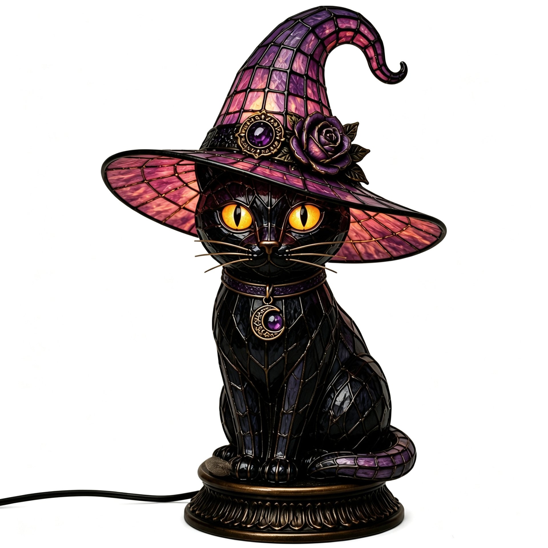 🐈Mystic Witch Cat Lamp ✨  Gothic Stained Glass Halloween Decor 🔥