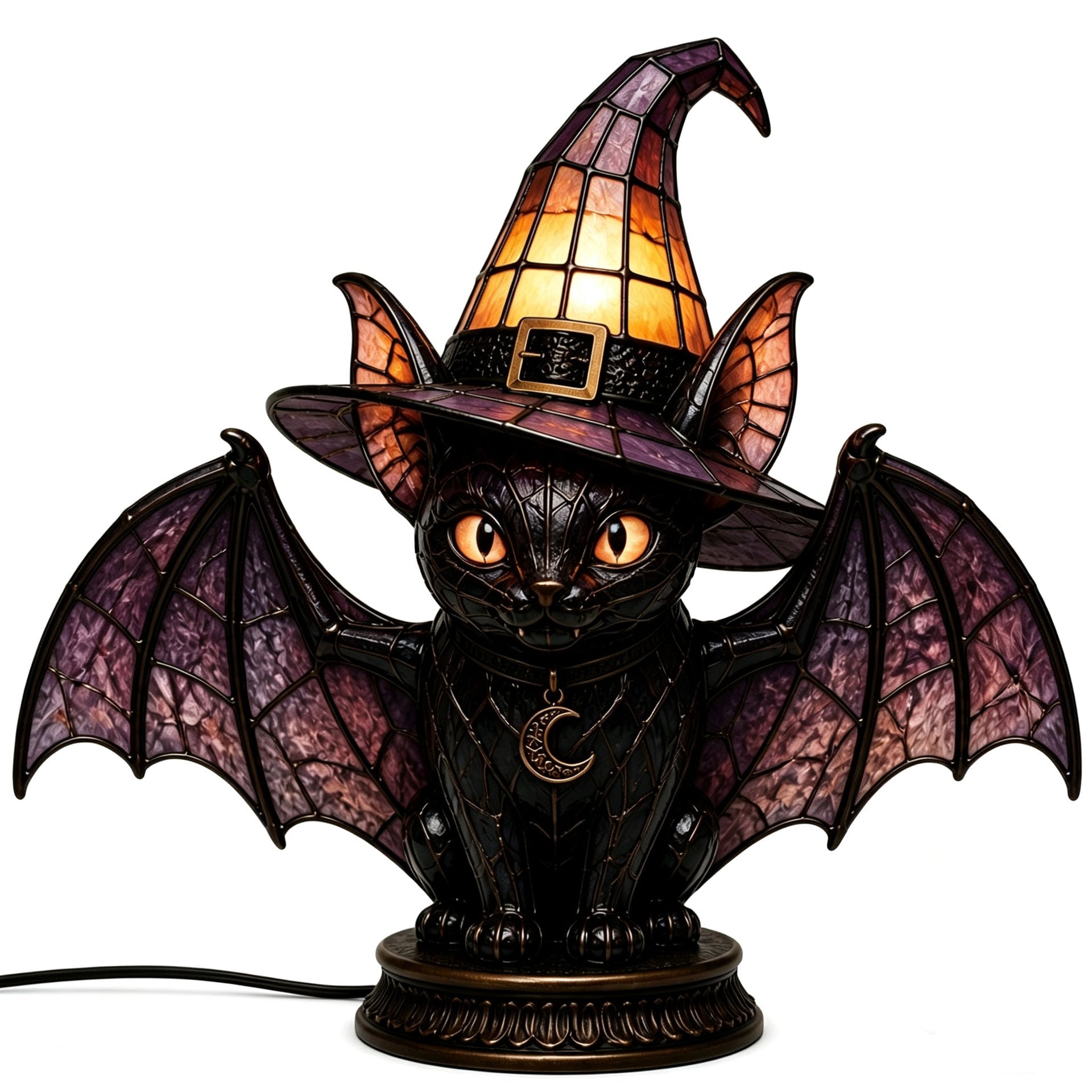 🐈Mystic Witch Cat Lamp ✨  Gothic Stained Glass Halloween Decor 🔥