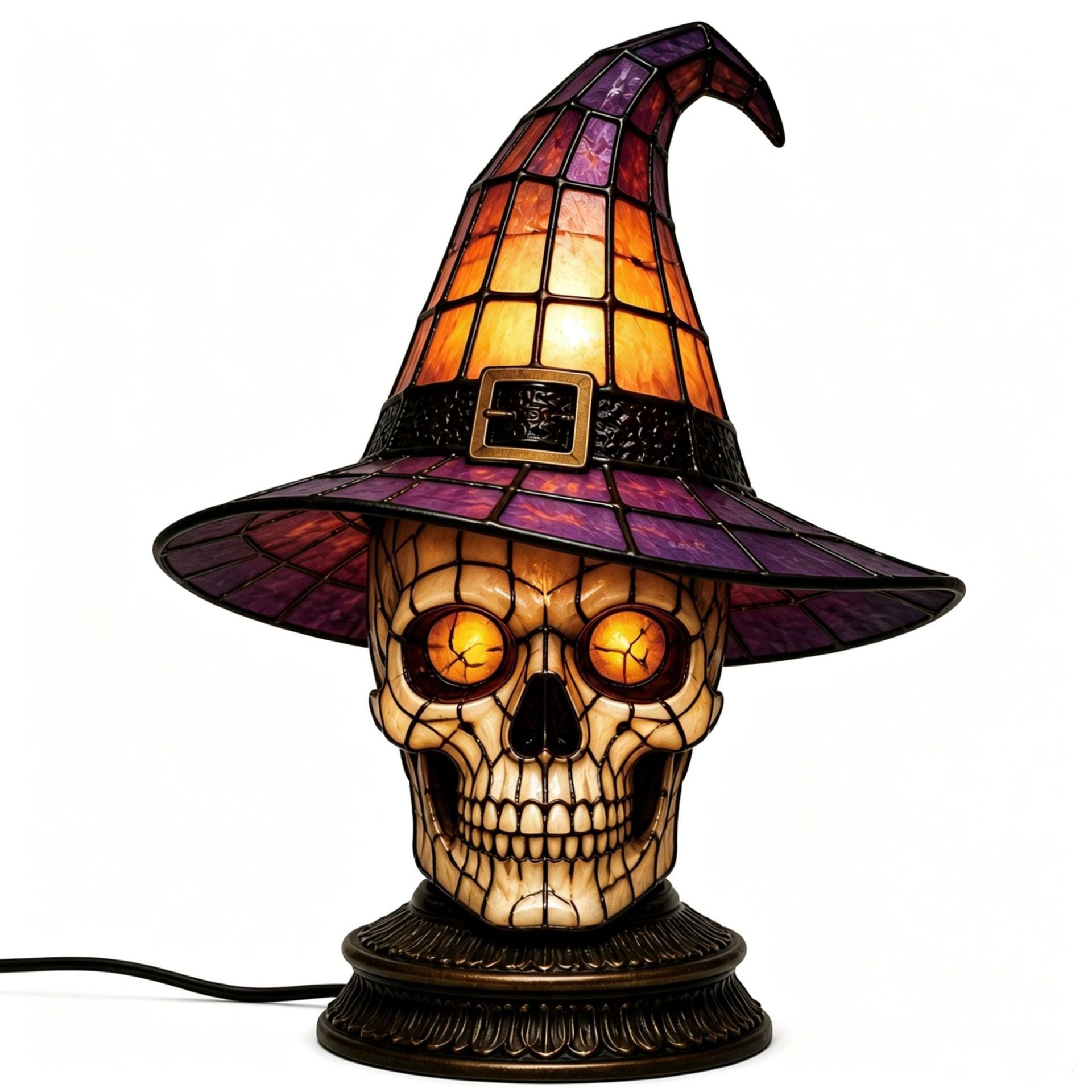 🐈Mystic Witch Cat Lamp ✨  Gothic Stained Glass Halloween Decor 🔥