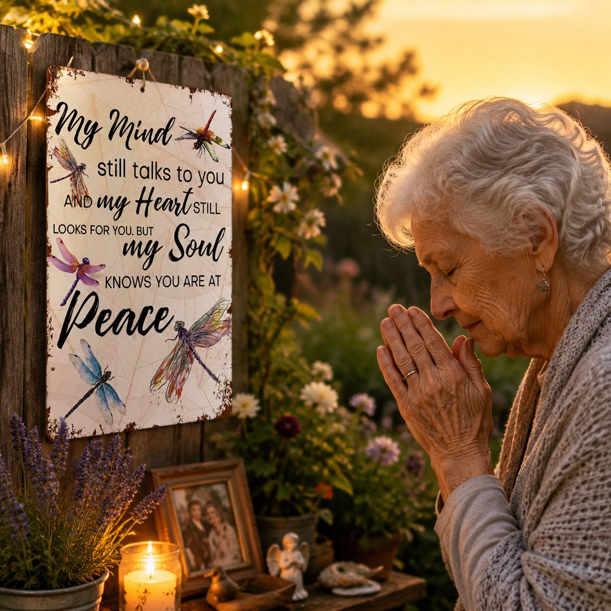 "My Mind Still Talks To You" Vintage Dragonfly Memorial Sign