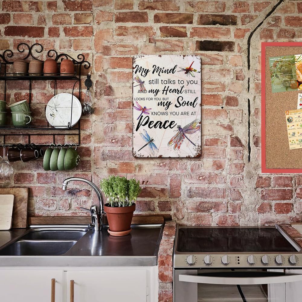 "My Mind Still Talks To You" Vintage Dragonfly Memorial Sign