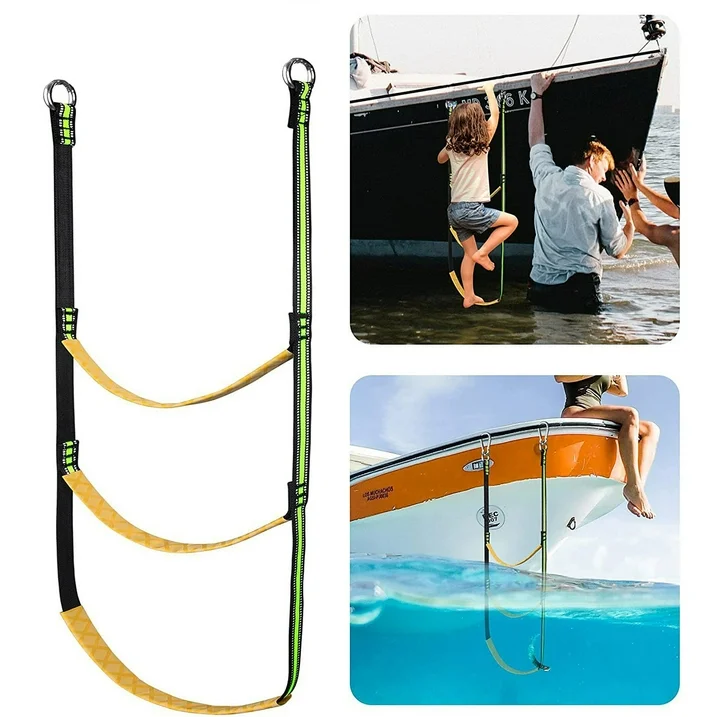 Folding Soft Ladder with Hook – Boarding Ladder for Inflatable Rubber Boats, Portable & Easy to Attach
