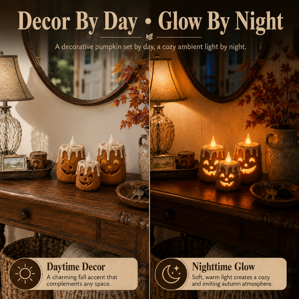 🌟3-Piece Set Cozy Lighted Pumpkin Candles🎃