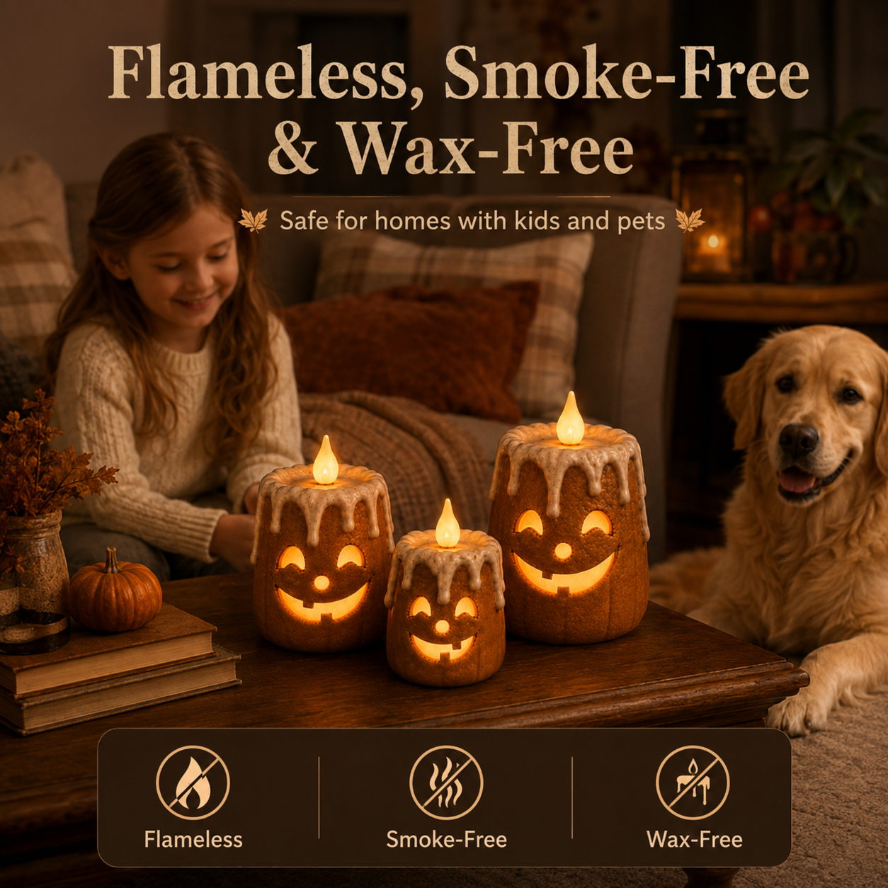 🌟3-Piece Set Cozy Lighted Pumpkin Candles🎃