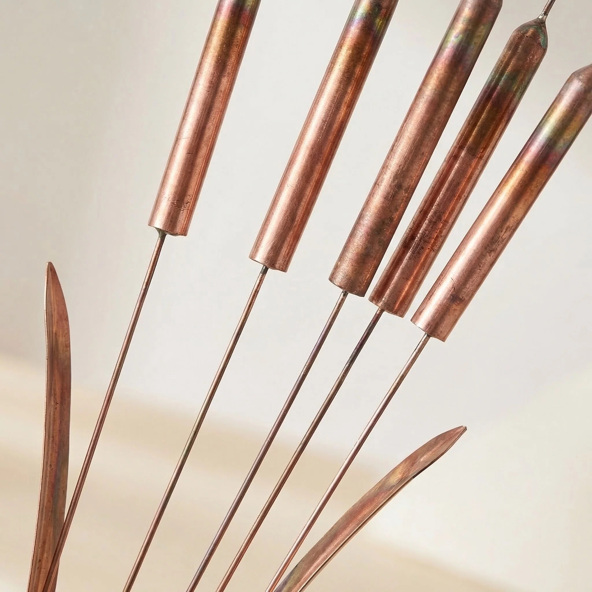 Handcrafted Copper Cattail Wind Chime