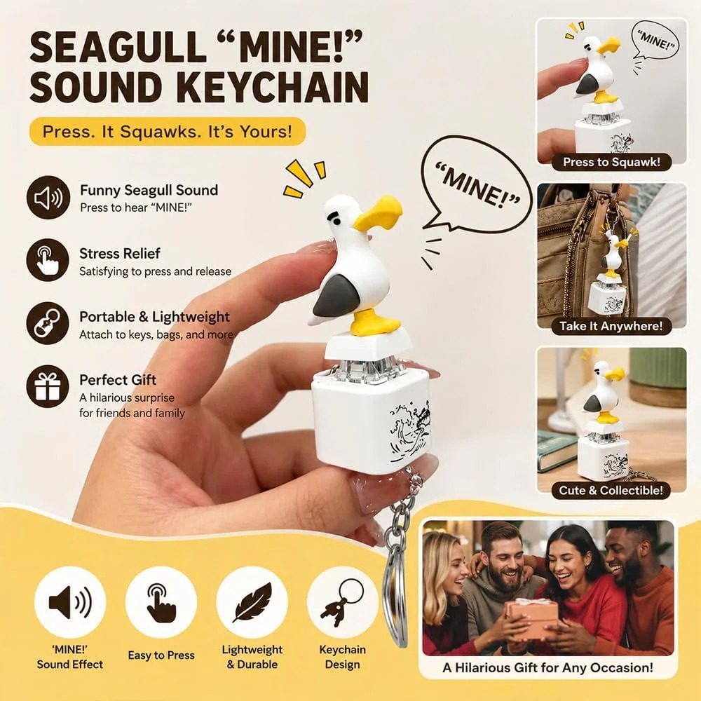 🔊🐦 Seagull MINE! Button Keychain-Real Sound & LED Light