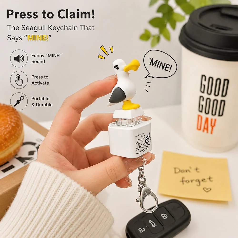 🔊🐦 Seagull MINE! Button Keychain-Real Sound & LED Light