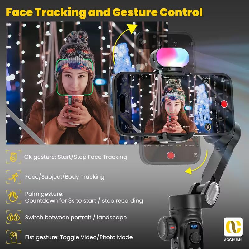 [Tiktok Youtube-hoz] Professzionális 3 tengelyes okostelefon gimbal stabilizátor kombináció RGB töltőfény hosszabbító rúd tároló tok OLED kijelző stabilizátor 15 Pro Max Tiktok Youtube-hoz (Smartxpro Combo1)