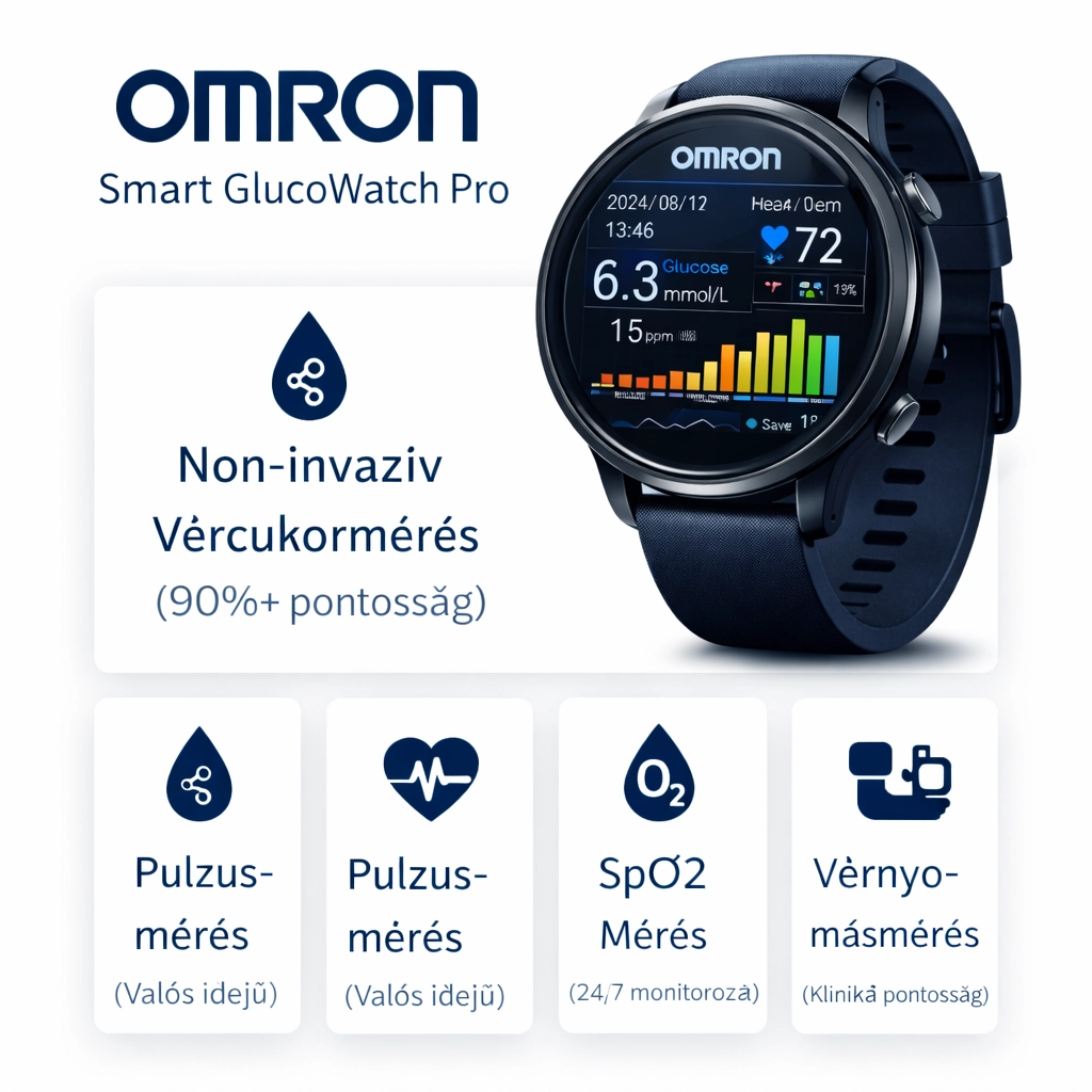 OMRON Smart GlucoWatch Pro – Fájdalommentes 4 az 1-ben Egészségmonitor