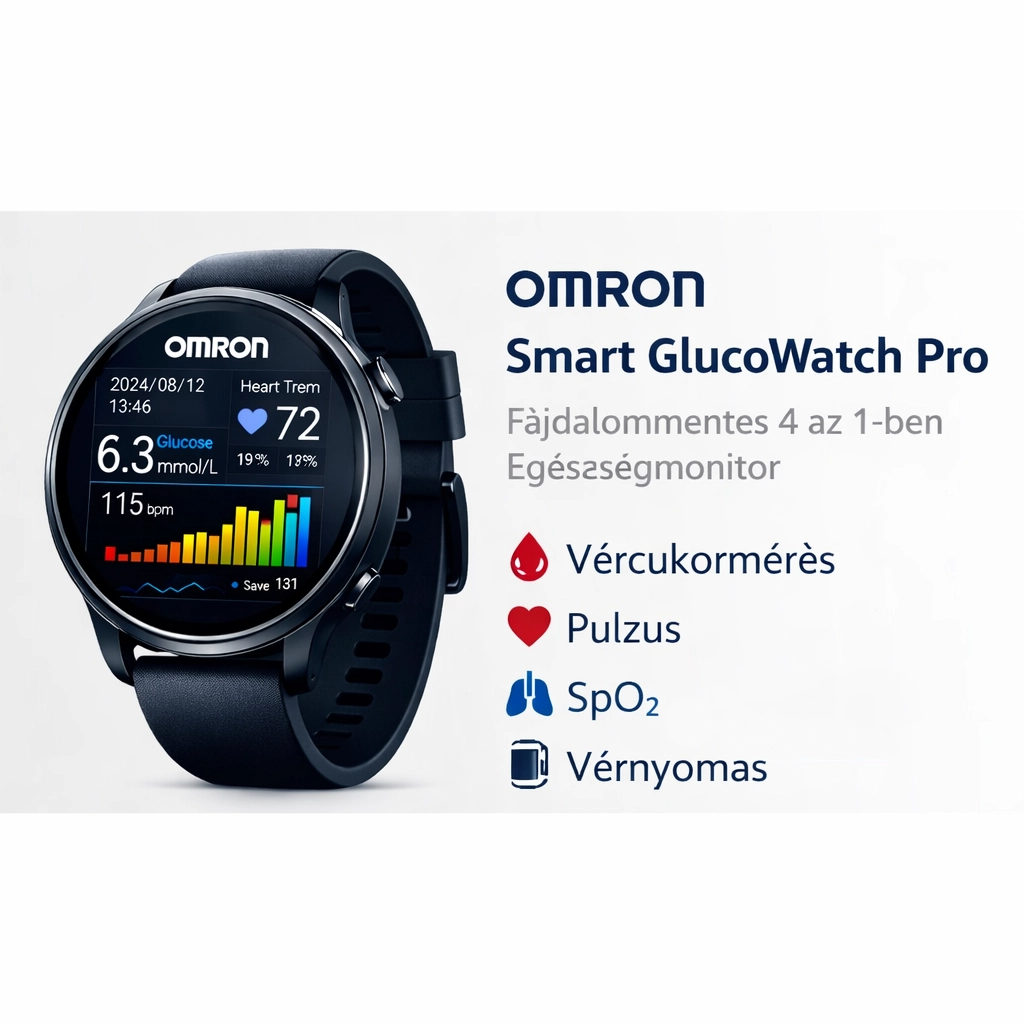 OMRON Smart GlucoWatch Pro – Fájdalommentes 4 az 1-ben Egészségmonitor