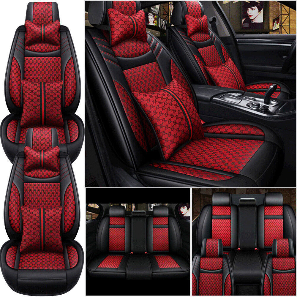 Universal Full Set Luxus Leder Auto Sitzbezug 5-Sitze Vorne Hinten Zurück Kissen