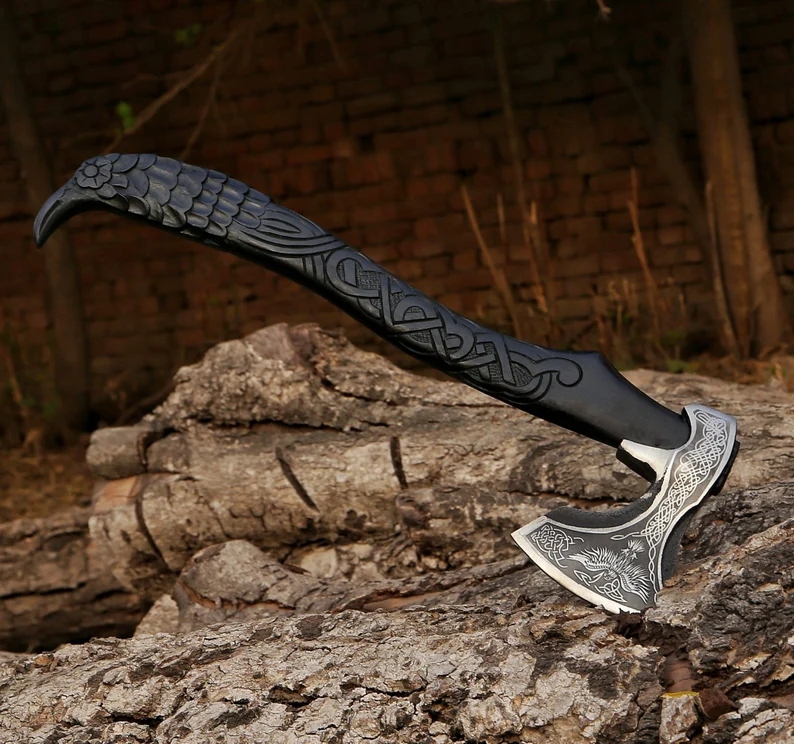 Handmade Viking Style Raven Axe