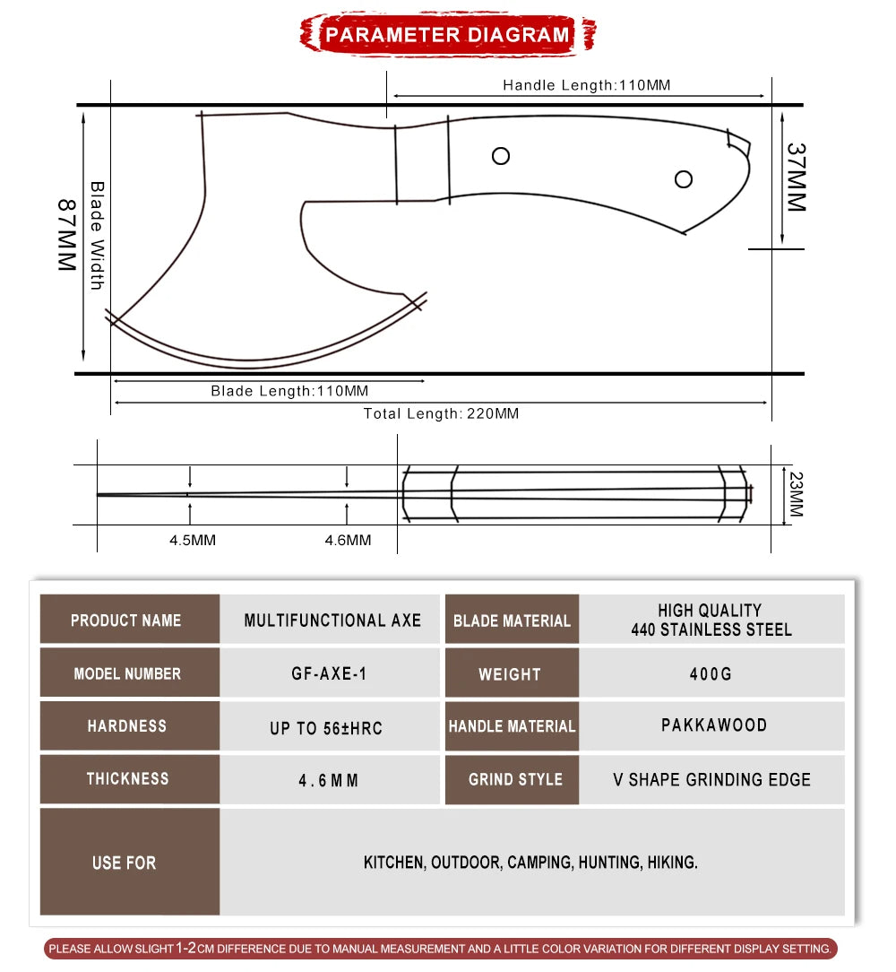 KD Axe Boning Knife Stainless Steel Chopping Meat Bones with Sheath