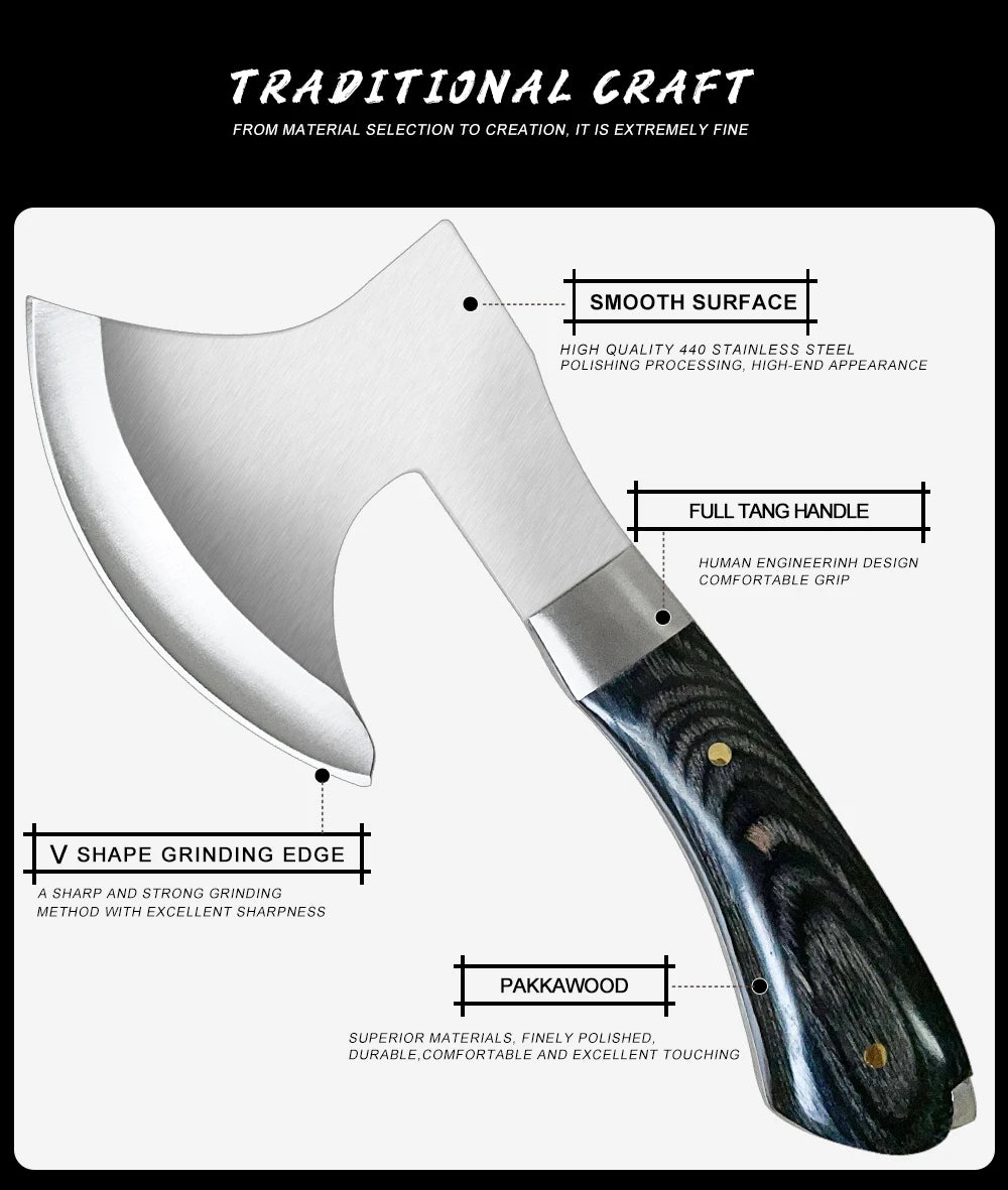 KD Axe Boning Knife Stainless Steel Chopping Meat Bones with Sheath
