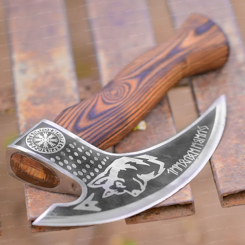 RAGNAR VIKING AXE Forged Camping Axe with Rose Wood Shaft, Viking Gifts, Viking Bearded Nordic, Custom gift, Best  gift for dad