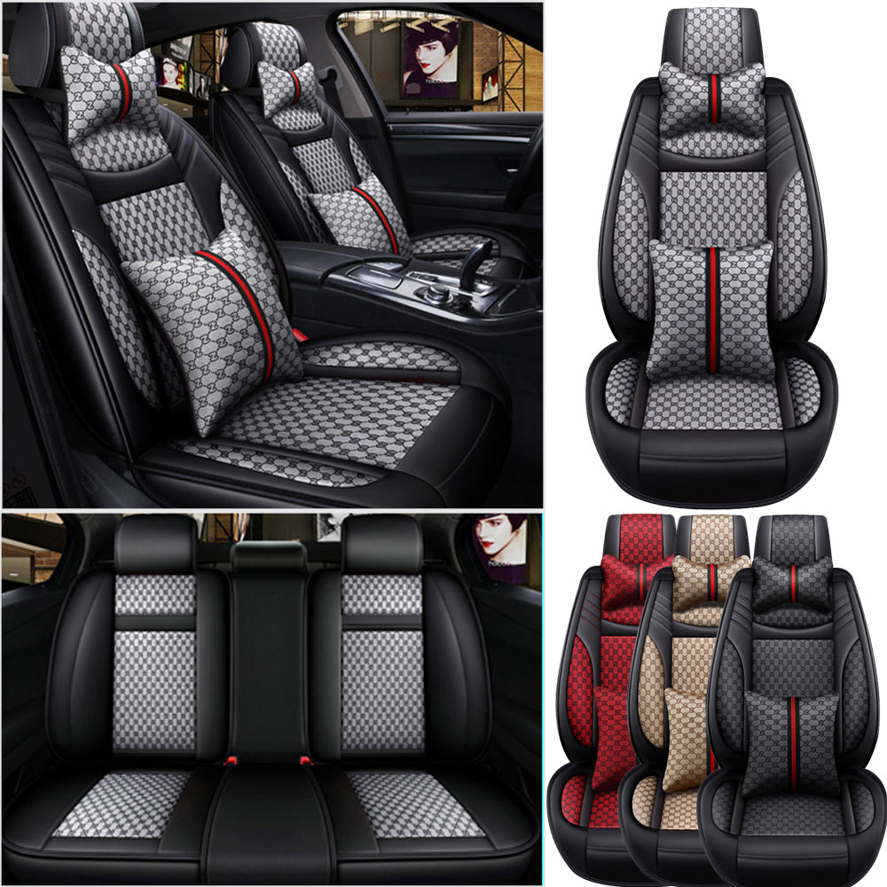 Universal Full Set Luxus Leder Auto Sitzbezug 5-Sitze Vorne Hinten Zurück Kissen